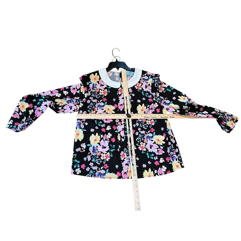 Cece Peter Pan Collar Top Women Large Multicolor Floral Print Casual Long Sleeve - Picture 3 of 4